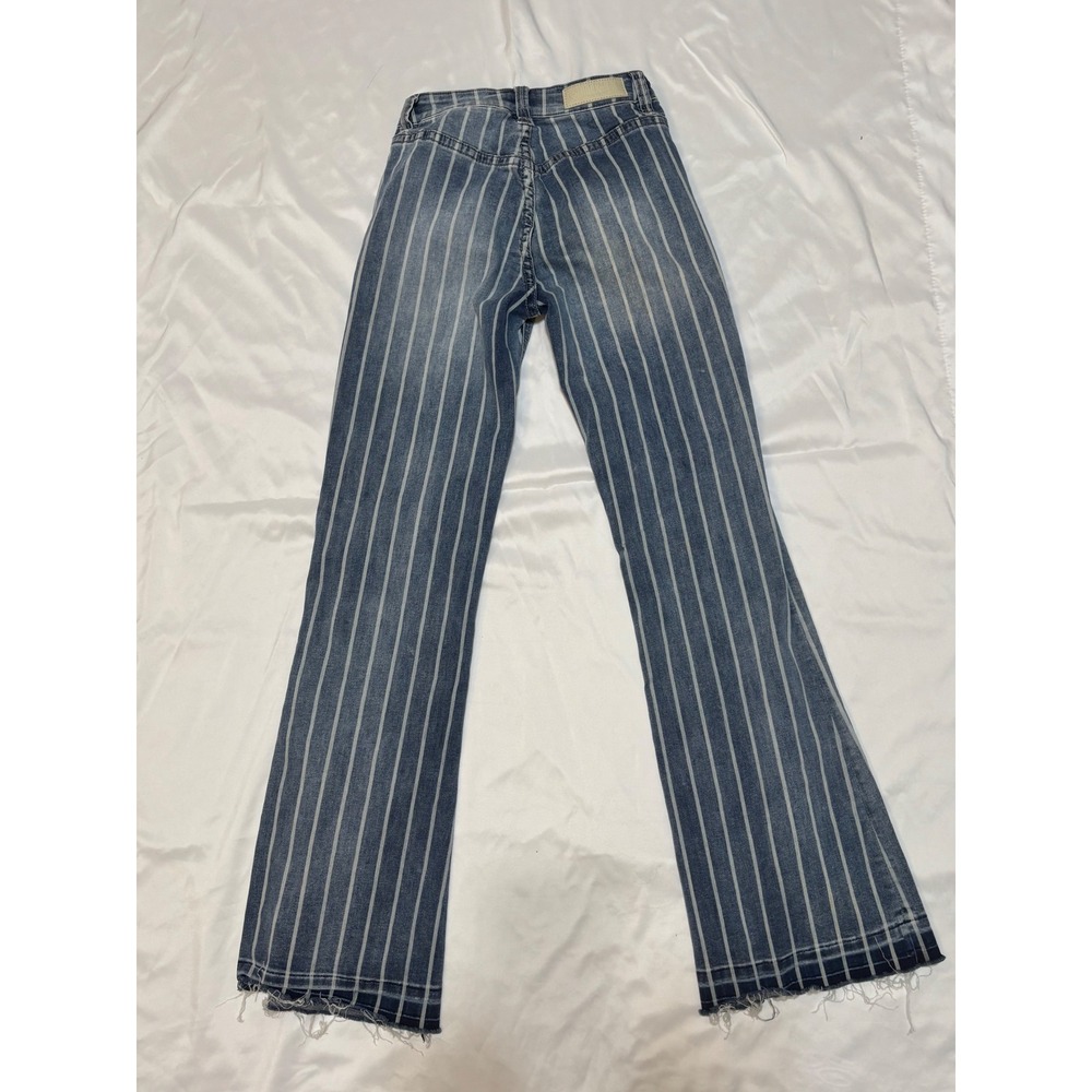 Rock and Roll Cowgirl High Rise Trouser Striped Flare Jeans Blue 24x32